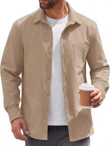 - Chaqueta ligera con botones para hombre, chaqueta casual de algodón - Beige - Ver 13