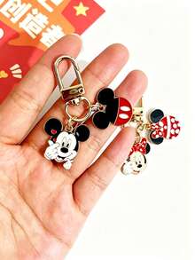 1/2pcs Disney New Cute Heart-Shaped Mickey Minnie Mouse Couple Keychain, Unisex Exquisite Metal Bag Charm Key Chain - Multiple Styles - View 4