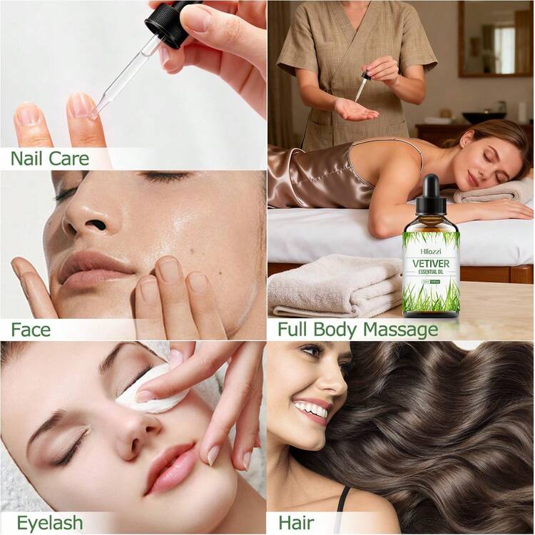 Hllozzi VETIVER ESSENTIAL OIL, A Rich, Calming, And Soothing Root And Woody Scent, Deeply Moisturizes The Skin, Leaving It Soft, Smooth, And Radiant. Suitable For All Skin Types, It's Ideal For Massage, Skincare, And Nail Care. - VETIVER - View 8