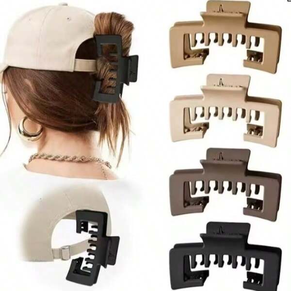 1 pieza Pinza de tiburón de material PC hueco cuadrado resistente y antideslizante para mujer, estilo vintage de oficina, combinación con atuendo diario/gorra de béisbol/estilo de viaje, pinzas para el cabello, pinzas de tiburón, pinzas para el cabello para mujer, accesorios para el cabello, verano, 4 de julio, playa