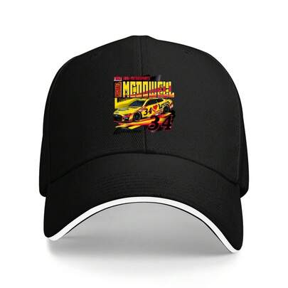 1pc Michael McDowell Racing Graphic Baseball Cap - Adjustable Trucker Hat With Vibrant Car Design, Lightweight Polyester Outdoor Sports, Parties, Hiking, Beach Vacations - Black With White Brim, Outdoor Headwear| Sporty Cap| Durable Headgear