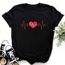 Suministro a largo plazo de ropa de mujer al por mayor para comercio transfronterizo europeo y americano, camisetas de manga corta de talla grande con cuello redondo en forma de corazón, sen - Negro - Ver 4