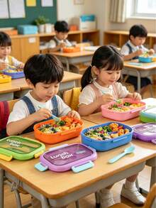 1000ml Leak-Proof Divided Lunch Box With Handle, Reusable, Airtight Fresh-Keeping, Includes Utensil Set, Suitable For Office Workers, Camping, Hiking And Back To School Season, Microwave And Dishwasher - Multicolor - View 10