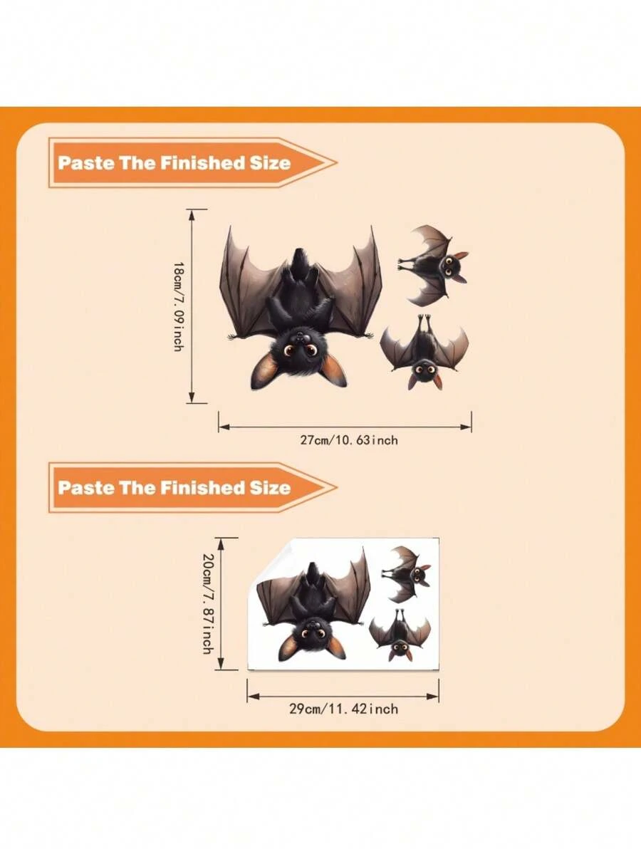 1pc Self-Adhesive Removable Bat Glass Sticker, No Residue Funny Window Decal, Easy To Peel And Apply, Creative Home & Shop Window Decoration - Upside-down Bat - View 1
