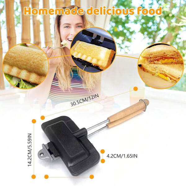 4w1h Sandwich Maker – Stove Top Hot Dog & Panini Press, Double-Sided Non-Stick Flipping Grill, Fits Regular Bread & Hot Dog Buns For Camping, Home Kitchen