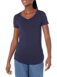 Essentials Túnica de Manga Corta con Cuello en V, Disponible en Paquetes de 2 Camisa Tipo túnica para Mujer - Azul marino - Ver 5