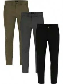 Holstone Pack 3 Pantalones Estilo Chino de Gabardina Premium Hombre - Uso Casual y Oficina Moda Caballero - Pantalón de Algodón. - Negro - Verde Olivo - Caqui - Ver 16