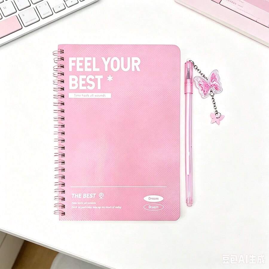 2pcs (Pink Notebook + Butterfly Pen Set), 60/120 Pages Per Book, A5 Spiral Bound Notebook, College Ruled, 7mm Thick Cardboard Cover, 6 Colors Available, Study Notes, Diary, Writing, Back To School Office Supplies, Large Capacity, Minimalist Fashion, Multi-Color Options, Suitable For Students, Women, Office Workers, Home, Summer, Autumn Use, Stationery Gift. - A5 - View 1