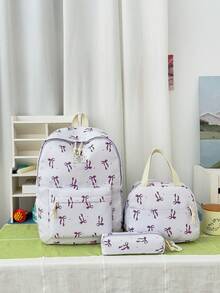 3pcs Fashionable College Style Bow Print Backpack Set, Including Backpack, Lunch Bag And Pencil Case, With Laptop Compartment, Adjustable Shoulder Straps And Multiple Pockets, Large Capacity Student Backpack Set, Multi-Functional Daypack Set, Suitable For Girls/College Students/Graduate Students Daily Use/Vacation/Travel/Back To School - Multicolor - View 16