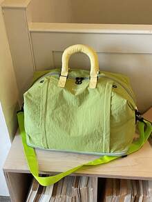新款對比色尼龍輕量可擴展波士頓大容量耐用短途旅行包 休閒通勤單肩斜跨手提多功能健身瑜伽收納包 慵懶歐美韓風百搭日常購物托特包 出差輕便行李包 學生宿舍包 孕婦包 - 彩色 - 查看 16