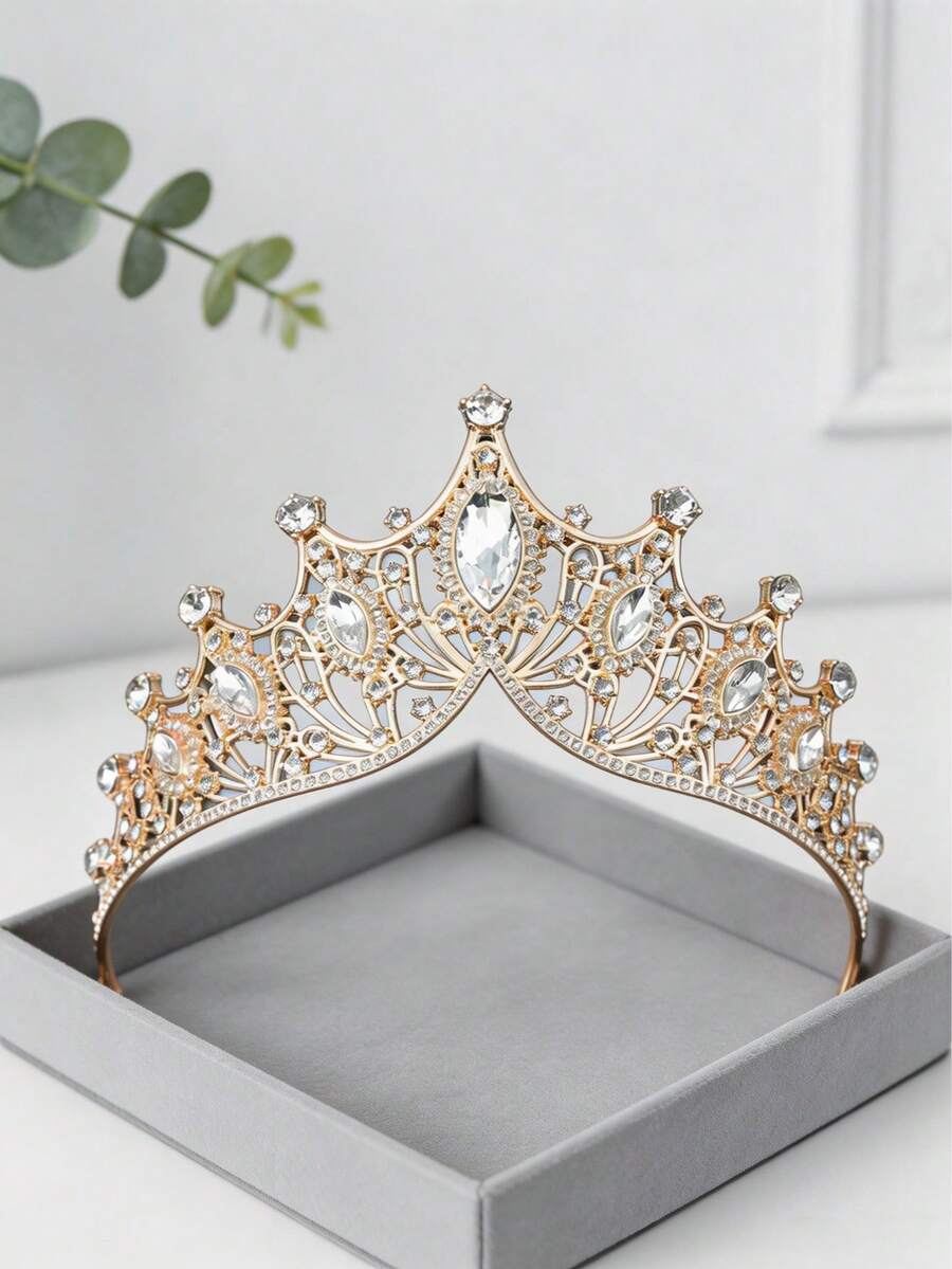 1 Piece Palace Style Rhinestone Wedding Tiara, Luxurious Baroque Crown For Brides, Young Girls, Princess Styling & Pageants - Gold - View 1