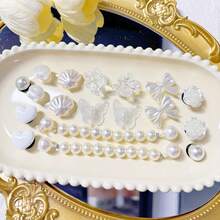 18 pezzi Catene piccole con perline serie bianca, farfalla bianca, accessori floreali, charm per scarpe serie rosa carini adatti per ciabatte forate - Bianco - Visualizzare 4