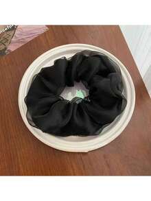 3pcs Solid Color Double Layer Organza Hair Scrunchies, Elastic Ponytail Hair Bands, Suitable For Face Washing And Hairstyling - Multicolor - View 13