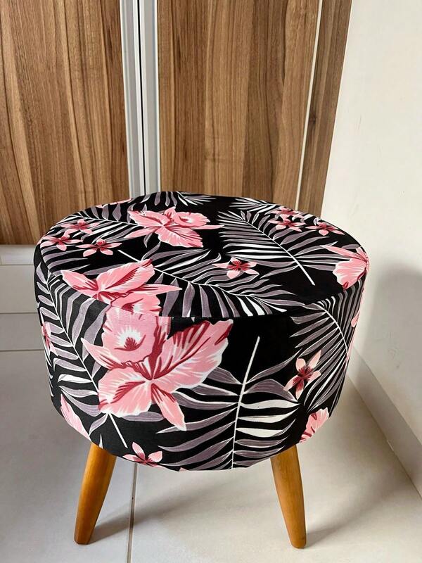 Capa Para Puff Redondo Pé Palito Em Malha Elástica Ajustável Lisa E Estampada Decoração Moderna