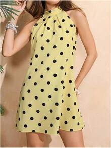 - Vestido corto sin mangas con estampado floral para mujer, cuello halter, línea A - Negro - - Ver 6