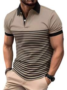 Camisa Polo Hombre, Camisa Tipo Polo Hombre, Cómodo y Transpirable, Rayas con Cuello en V, 3 Botones, Playeras Polo Hombre, Adecuado para Negocios - Morado - Ver 1