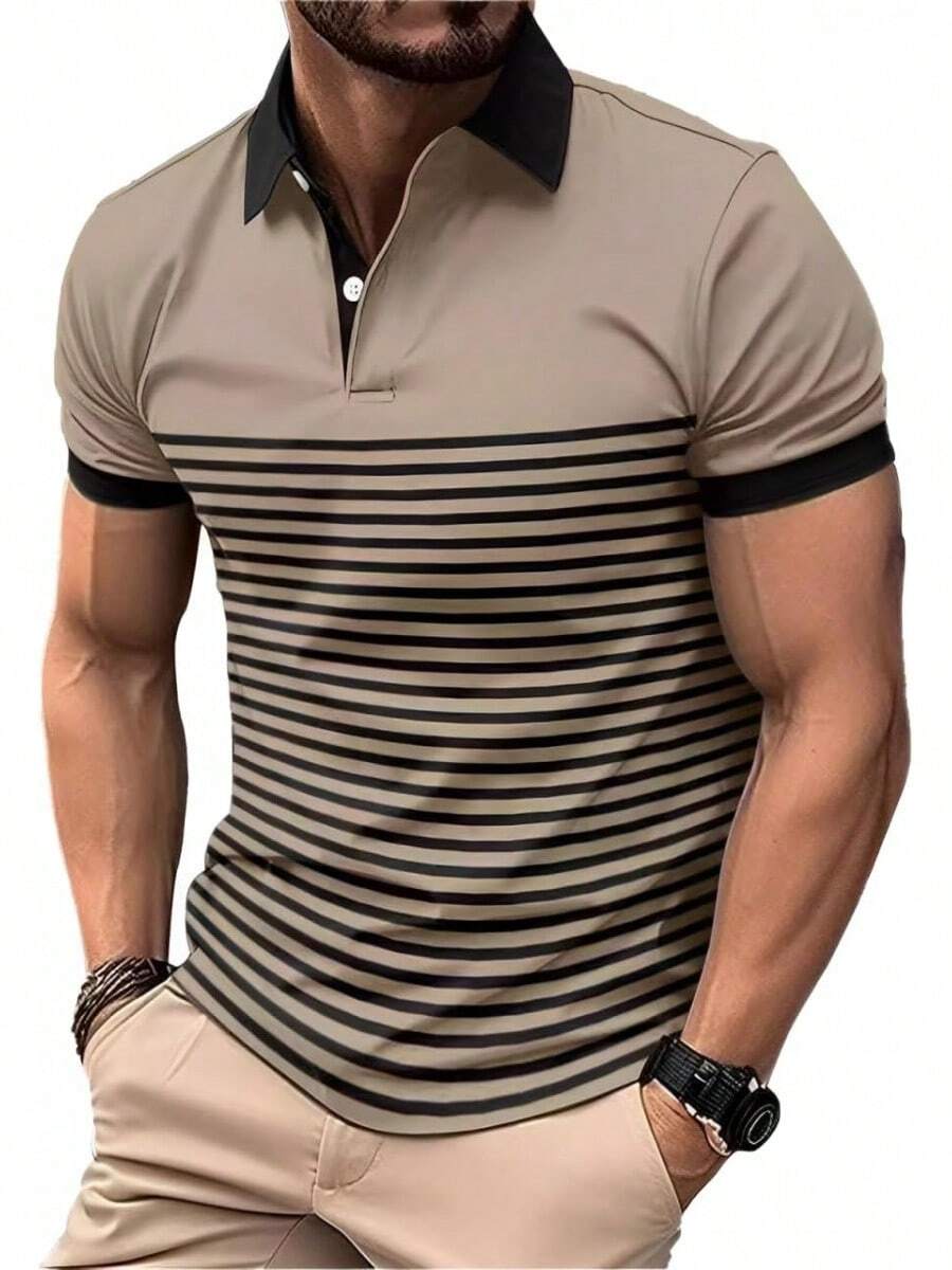Camisa Polo Hombre, Camisa Tipo Polo Hombre, Cómodo y Transpirable, Rayas con Cuello en V, 3 Botones, Playeras Polo Hombre, Adecuado para Negocios - Morado - Ver 1