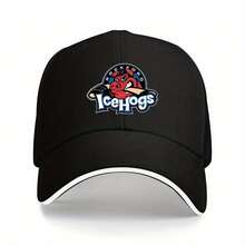 1pc Cool IceHogs Unisex Printed Baseball Cap, Foldable Adjustable Trucker Hat, Stylish Polyester Duckbill Cap Outdoor Sports/Parties/Hiking/Beach Vacation - Black - View 1