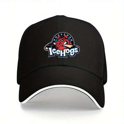 1pc Cool IceHogs Unisex Printed Baseball Cap, Foldable Adjustable Trucker Hat, Stylish Polyester Duckbill Cap Outdoor Sports/Parties/Hiking/Beach Vacation