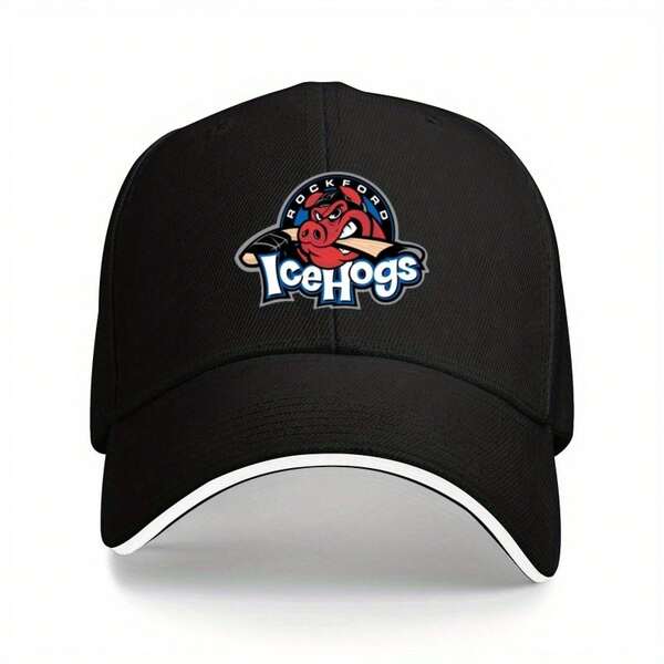1pc Cool IceHogs Unisex Printed Baseball Cap, Foldable Adjustable Trucker Hat, Stylish Polyester Duckbill Cap Outdoor Sports/Parties/Hiking/Beach Vacation