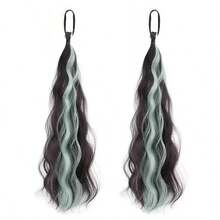 2pcs Dopamine Self-Curling Hair Rollers With Colorful Highlights, Suitable For Long Straight Synthetic Ponytail Hairstyles - 彩色 - 查看 12