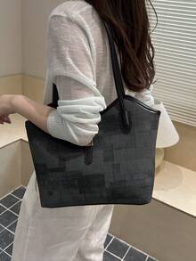 Nuevo bolso de hombro tipo tote de unicolor, de lujo ligero, de alta gama y versátil para mujer - Negro - Ver 9