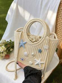 Fashionable Woven Shoulder Bag For Spring 2026, Suitable For Daily Use, Casual Outings, Travel, And Vacations - النيون - مشاهدة 1