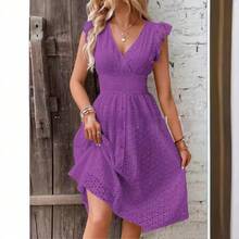 New Plus Size Summer Dress For Women: Elegant, With A Figure-Flattering V-Neck And Ruffled Sleeves. - Purple - View 2