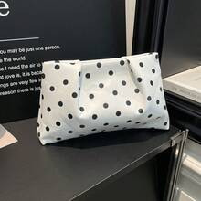 Women's New Black & White Polka Dot Design Personalized Storage Bag, Minimalist Fashion Versatile Clutch For Shopping And Commuting - White - View 11
