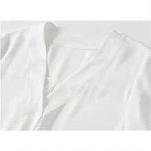Blusa holgada formal con cuello en V y manga larga para mujer, con pliegues de negocios - azul claro - Ver 6
