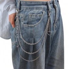 1PC Gold Star Pendant Multi-Layer Men's Pants Chain, Party Street Hip-Hop Outfit Accessory Personalized Metal Jeans Chain - Silver - View 1
