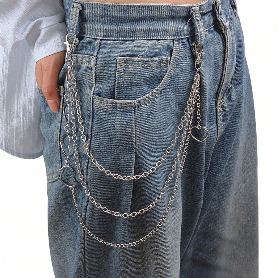 1PC Gold Star Pendant Multi-Layer Men's Pants Chain, Party Street Hip-Hop Outfit Accessory Personalized Metal Jeans Chain - Silver - View 1