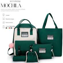 Shendy Vendy Backpack With Large Capacity, 5-Piece Set Fashionable Cool Youth Backpack Pencil Case Laptop School Student - MOD217 綠色 - 查看 1