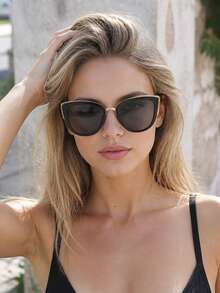 2 Pairs Oversized Cat Eye Retro Fashion Glasses For Women, INS Style Vintage Large Frame Polarized Fashion Glasses - 彩色 - 查看 2