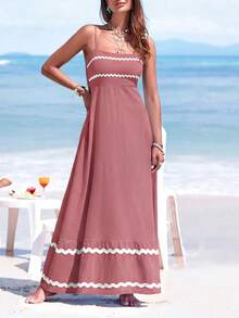 PRETTYGARDEN Women's Summer Flowy Maxi Dress Vestidos Casual Sleeveless Strap Ruffle Wedding Guest Graduation Beach Party Travel Vacation Long White Dresses - 深粉紅色 - 查看 3