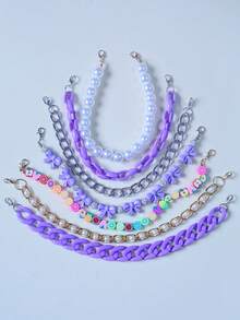 7pcs Fashionable Acrylic Bow Pearl Aluminum Chain Soft Clay Fruit Beaded Bag Charm, Hat Chain (Hat Not Included, Random Soft Clay Color & Shape) - Multicolor - View 21