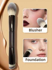 雙頭化妝刷 1件/2件組，鋁製手柄搭配鋼琴黑漆，高粉吸附力，柔軟纖維刷毛，腮紅底妝粉彩輪廓暈染化妝刷，臉部彩妝美容工具 - 彩色 - 查看 4