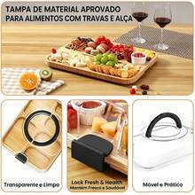 Tábua de Frios de Bambu com Tampa e Alça, Bandeja de Queijos Portátil, Perfeita para Acampamentos e Festas com Buffet Frio - Cor natural - Visão 7