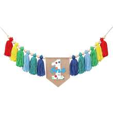 1 Peça Decoração de Festa de 1st Aniversário Arco-Íris, Faixa de Cadeira Alta de 1st Aniversário, Faixa de Cadeira Alta com Borlas Coloridas, Faixa de Primeiro Aniversário, Faixa de Bottom para Foto, Faixa de Cadeira Alta de Aniversário com Tule e Borlas com Contas de Madeira, Faixa de Borlas Coloridas - 1 conjunto de banner colorido azul para aniversário de 1 ano - Visão 12