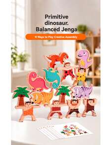 1 Set Wooden Dinosaur Balance Boat Stacking Blocks Jurassic Dinosaur Figurines Children's Early Education Educational Toy Focus Training Desktop Board Game - Multicolor - View 4