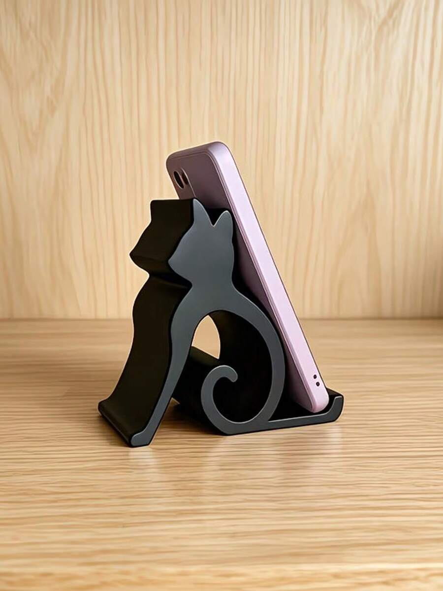 1pc Cute Cat Phone Holder, Desktop Ornament, Phone Stand, Cute Cat Design, Compact And Portable, Suitable For Bed, Office, Car, Pet Lover Essential, Holder, Travel Essential, Desktop Storage, Home Decor, Dorm Storage, Back To School - Multicolor - View 1