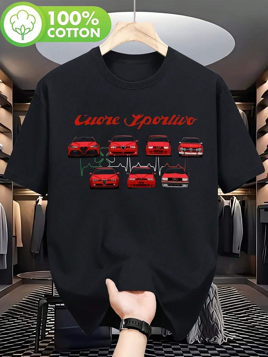 Alfa Car Retro T-Shirt, Black Hippie Men'S Clothing New Style, Men'S Graphic Tee, Men'S Shirt, Men'S Patterned Tee, Men'S T-Shirt, Fun Tee, Men'S Clothing - Black - View 1