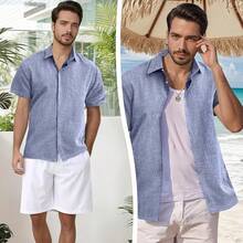Camisas Hombre Casuales Manga Corta - con Botones Ocultos Tejido Fresco Y Transpirable para Playa Uso Diario Vacaciones Reuniones Ocio - Blanco - Ver 4