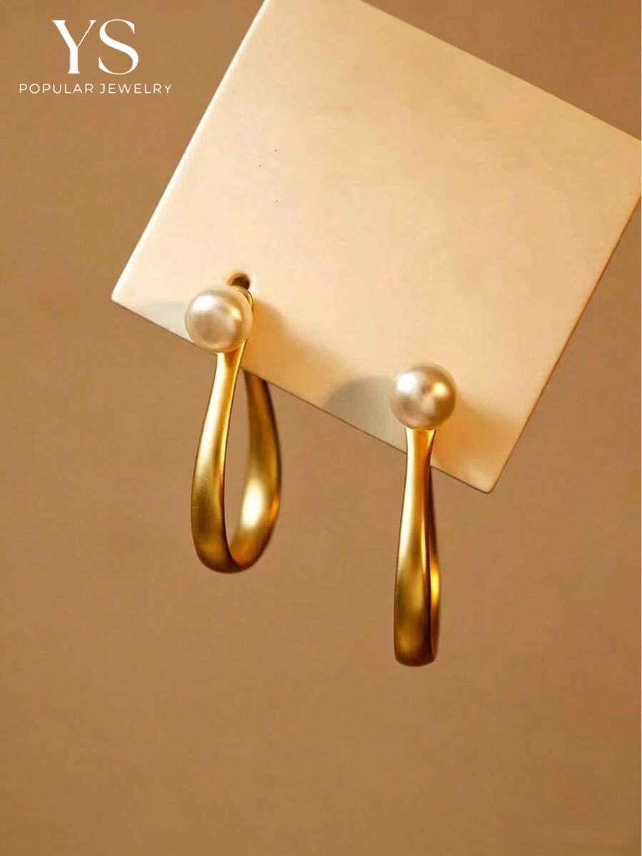 1pair European And American Style Matte Gold-plated Metallic Earrings For Women's Daily Wear