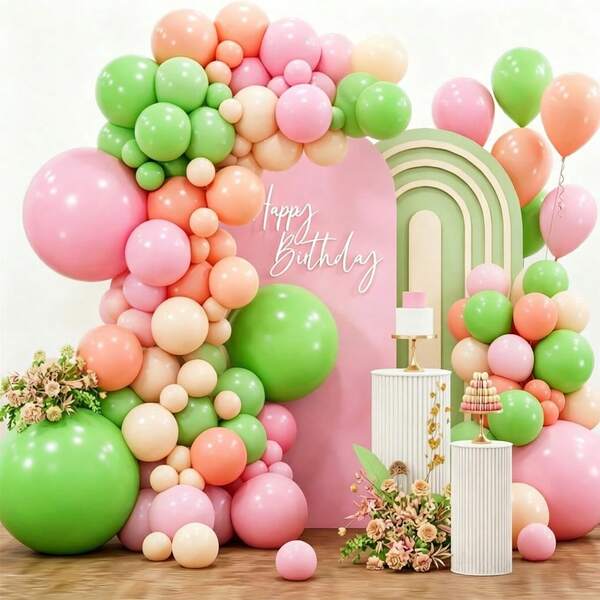 110 piezas Globos de látex verde brillante, rosa claro, rojo ladrillo, crema, naranja claro, dorado con purpurina de 5in 10in 12in 18in Set de guirnalda de globos para cumpleaños, boda, aniversario, fiesta, decoración DIY, arco de globos, accesorios para fotos, propuesta, decoración de despedida de soltera, ceremonia de graduación, fiesta temática de carnaval, decoración de ambiente