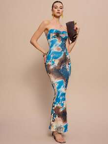 Vestido ajustado con estampado de leopardo, sin mangas, con espalda retorcida, hueco y cordones - Multicolor 2 - Ver 1