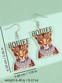 1 Pair Elegant Fashion Creative Fun Quirky Unique 2D Flat Rhinestone Leopard Slogan BOUIEE Acrylic Earrings For Women Daily Wear Party Jewelry - Multicolor - View 5