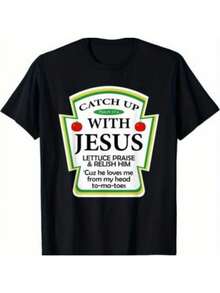 NEW LIMITED Catch Up With Jesus Ketchup Funny Christian Gift Idea T-Shirt S-5XL - 黑色 - 查看 1