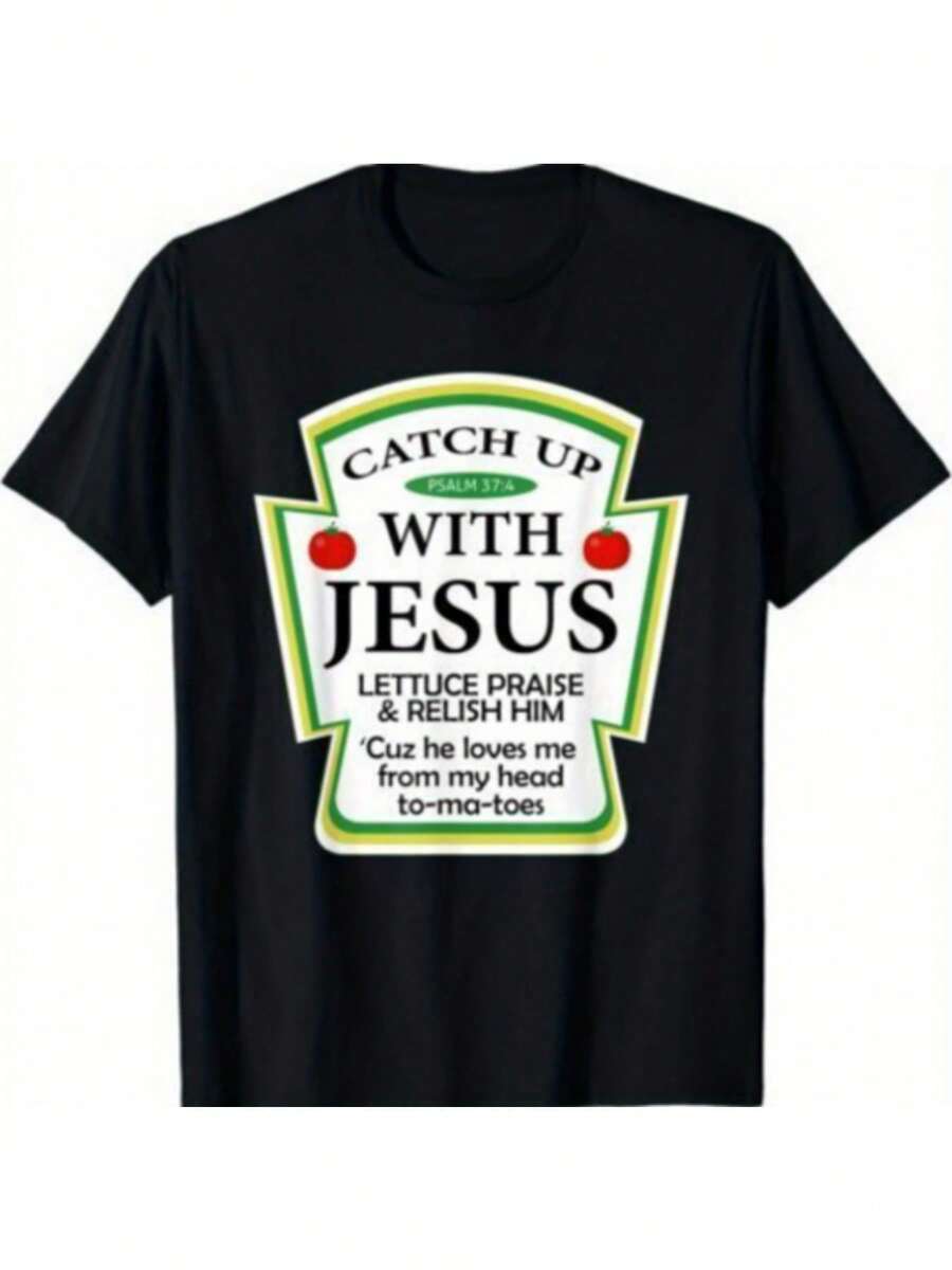 NEW LIMITED Catch Up With Jesus Ketchup Funny Christian Gift Idea T-Shirt S-5XL - 黑色 - 查看 1