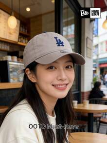 New Era American Style Khaki Grey LA Embroidered Soft Top Baseball Cap, Unisex Daily Outdoor Sports Sun Hat - Light Grey - View 3